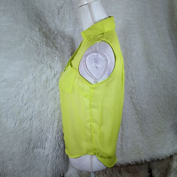 WET SEAL NEON GREEN SHEER BUTTON DOWN SLEEVELESS BLOUSE SZ.XS EUC - Picture 3 of 6